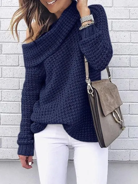 Solid Color Turtleneck Knitted Sweater