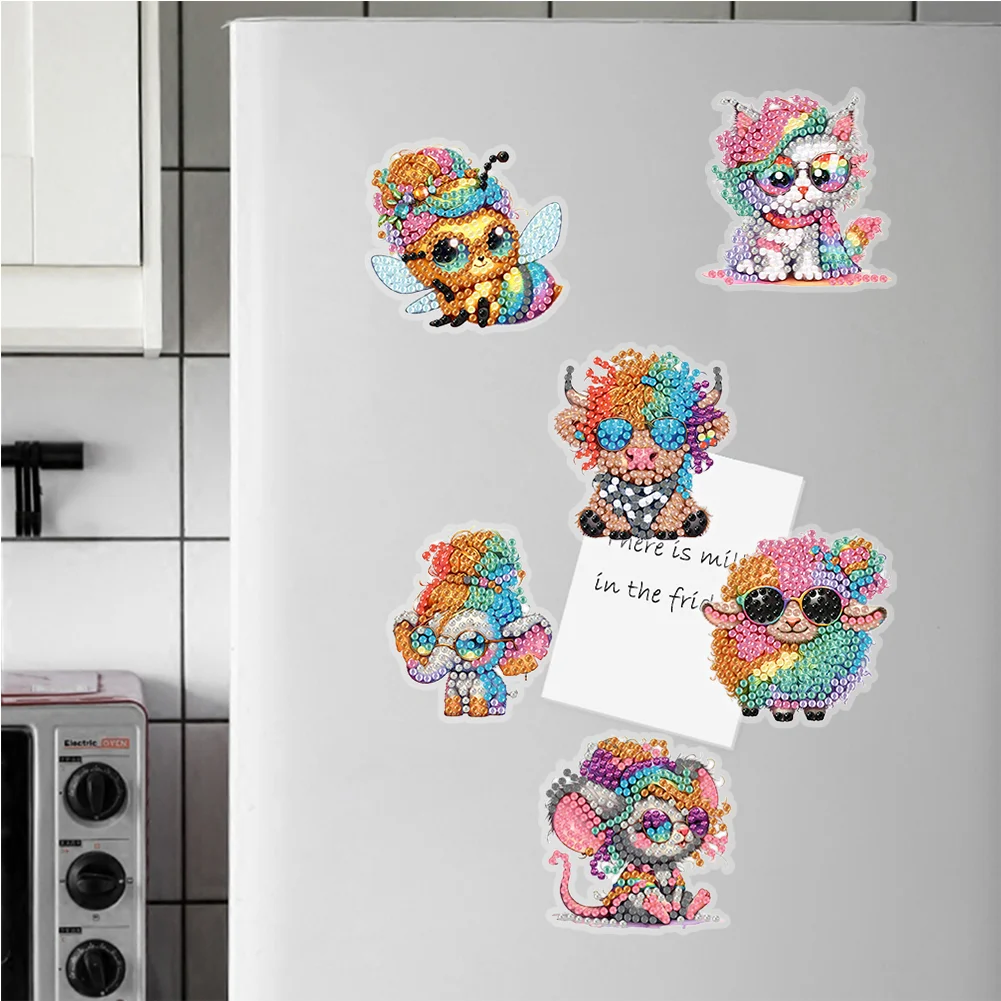 8Pcs Cartoon Animal Special Shape Diamond Painting Fridge Magnet Fridge Stickers