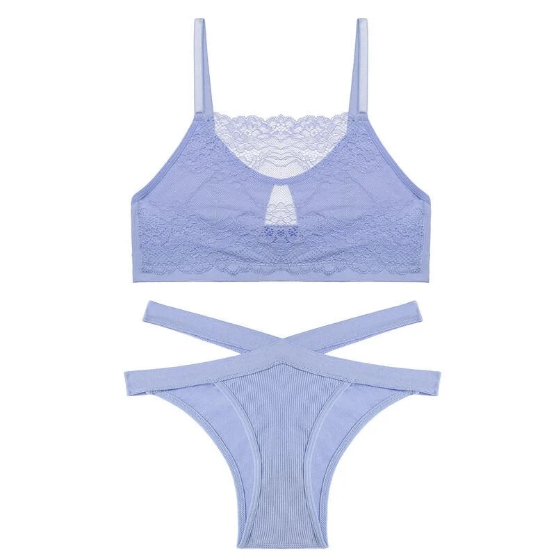 FINETOO Women Lace Bra Set Sexy Hollow Out Underwear Suit M-XL Ladies Seamless Bras Set Soft Tops Low Waist Panties Lingerie Set