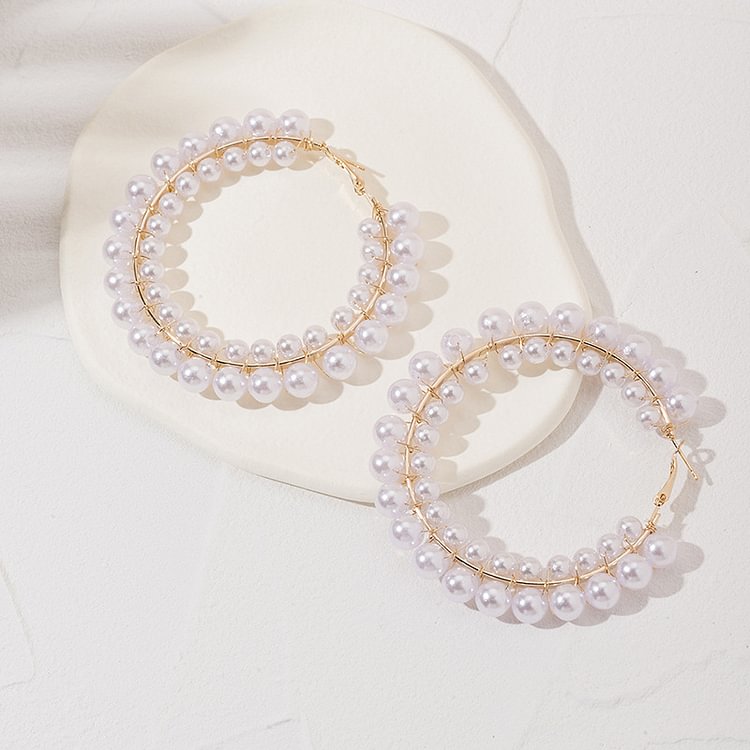 Geometric Pearl C-Shaped Hoop Earrings