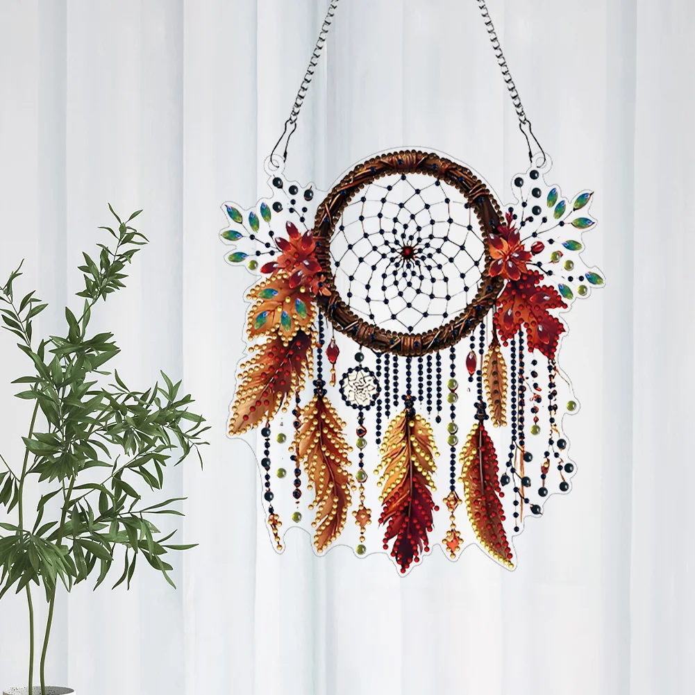 5D DIY Dream Catcher Acrylic Diamond Painting Hanging Pendant for Garden Window Decor 