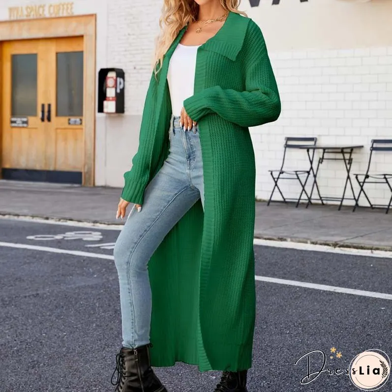 Casual Solid Colour Long Cardigan