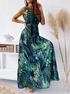 Floral Printed V-Back Sleeveless Maxi Dress