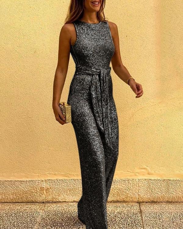 glitter round neck sleeveless backless sequins jumpsuits p110891