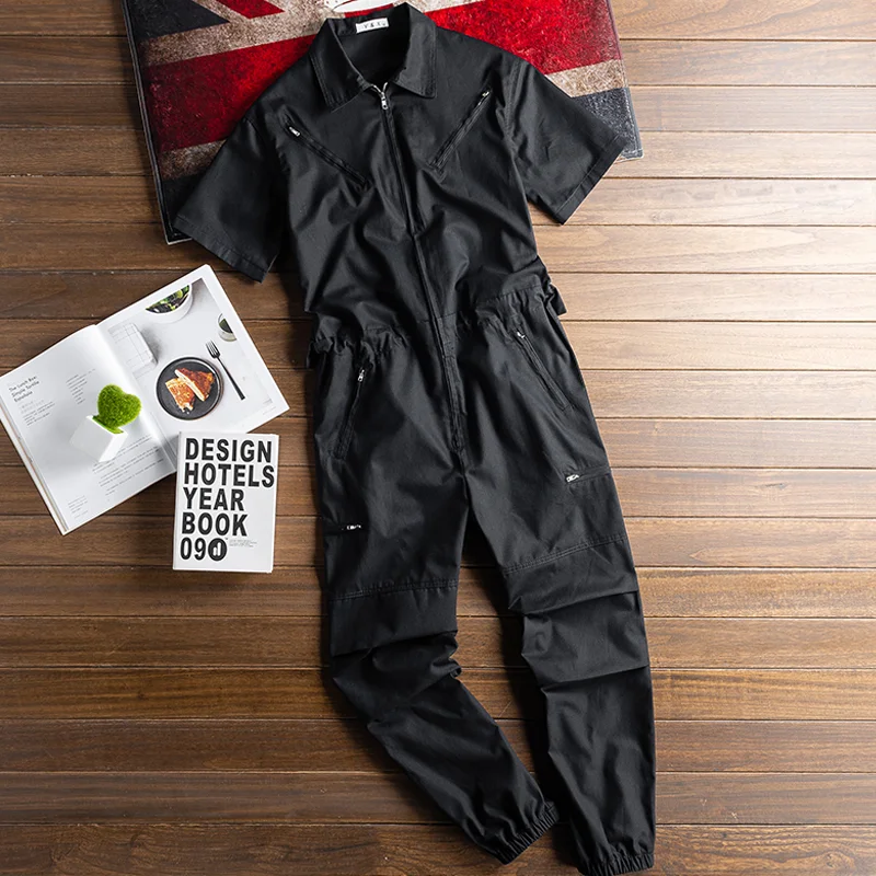 Casual All-match Tooling Straight-leg Short-sleeved Jumpsuit