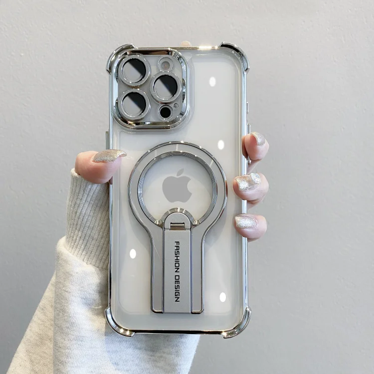 Minimalist Magnetic Clear Case with Stand & Air Cushion Protection for iPhone 11&ndash;17