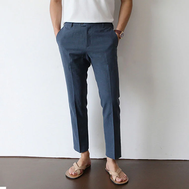 Gentlemans Classic Plain And Breathable Cotton Linen Pants