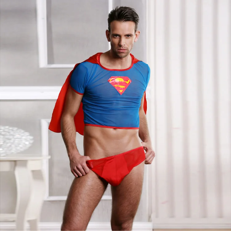 Sexy High Waisted Superman Shirt With Cape-elleschic