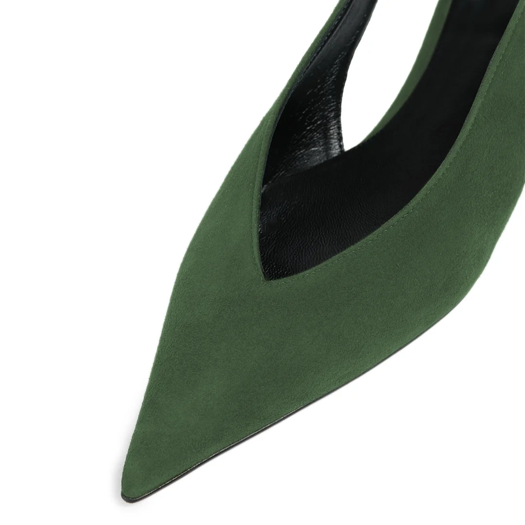 Faux Suede Slingback Strappy Classy Wedge Heel Pumps in Dark Green