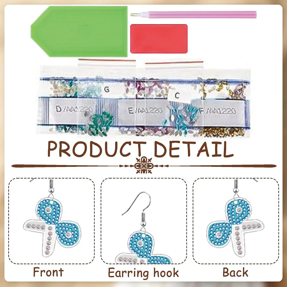 12 Pairs Stationery DIY Diamond Art Earring Double Side Diamond Painting Earring