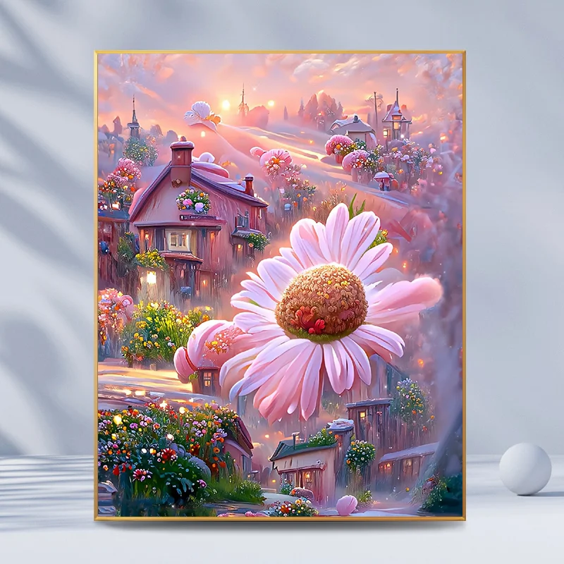 Diamond Painting - Full Round Drill - Pink Flower(30*40 - 40*50cm)