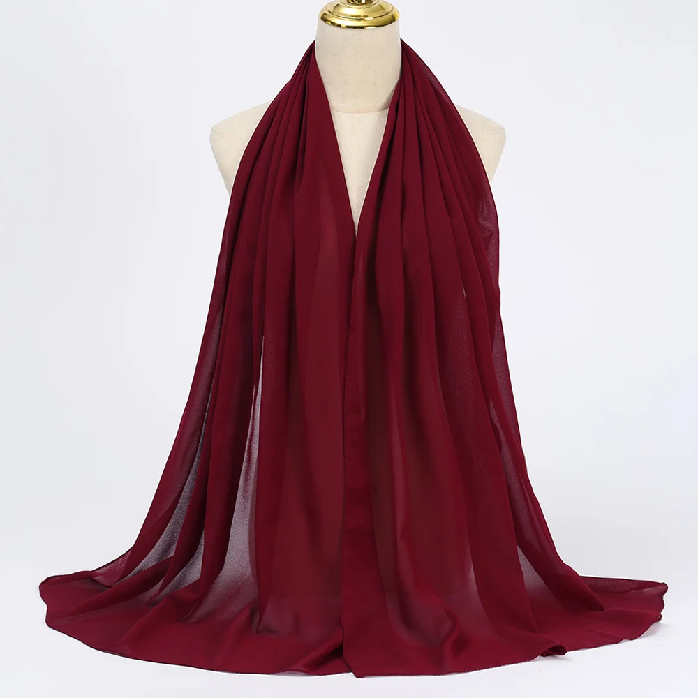Women's Muslim Chiffon Hijab Scarf Long Solid Color Breathable Head Wrap