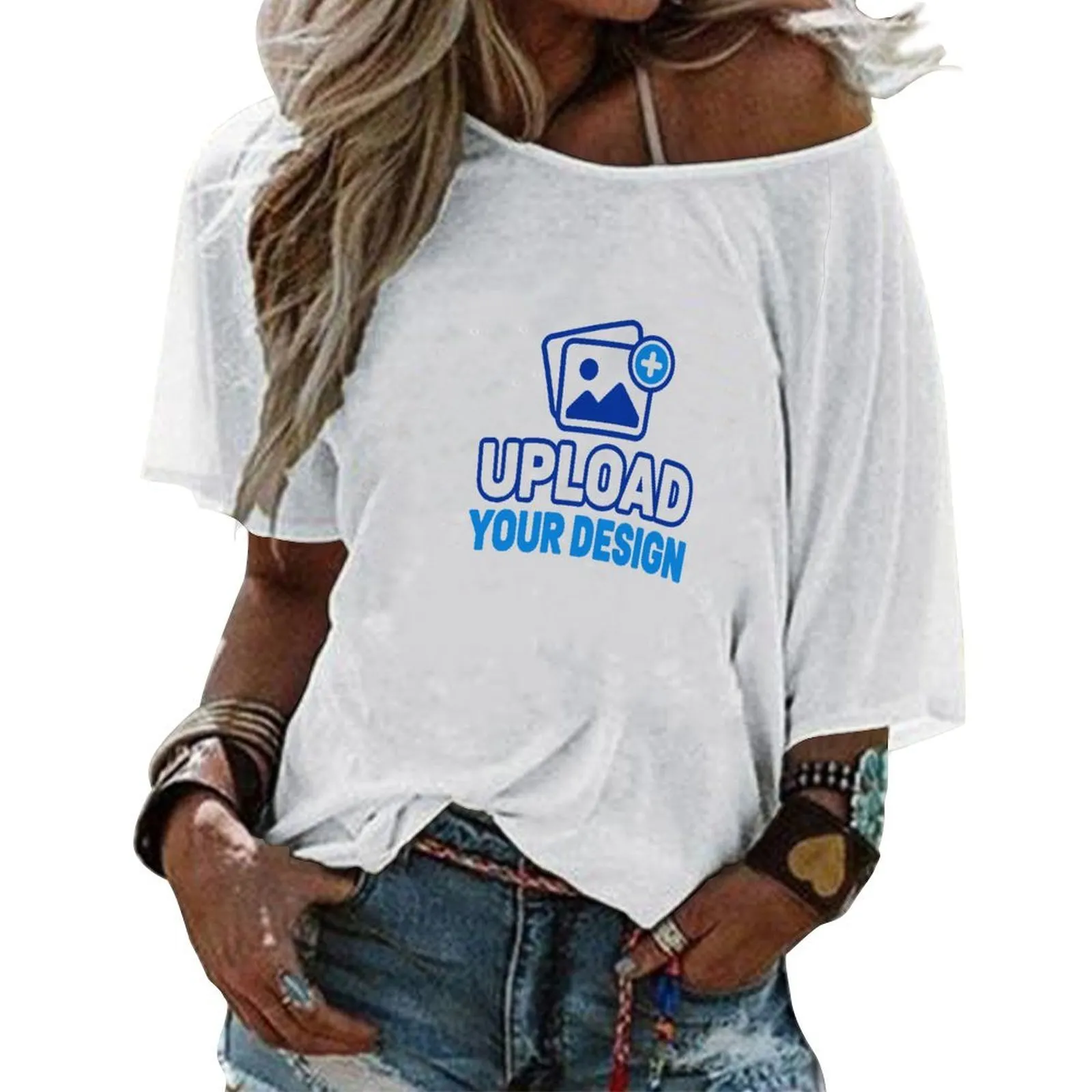 Off-Shoulder Mid-Sleeve T-Shirt custom product view 8