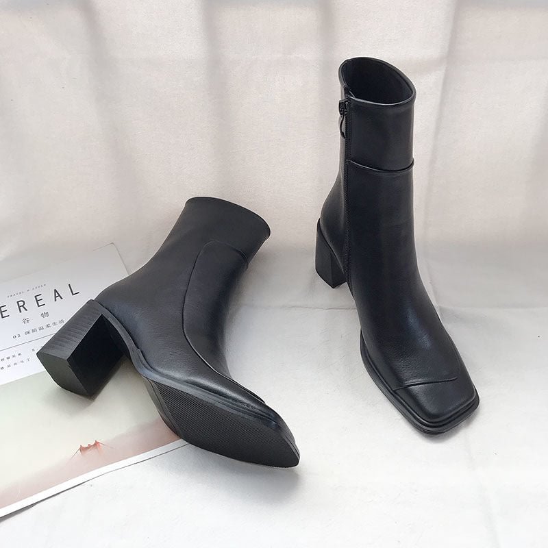 Party short boots retro black short boots women winter leather western boots women 2021 fashion ankle boots cowboy boots