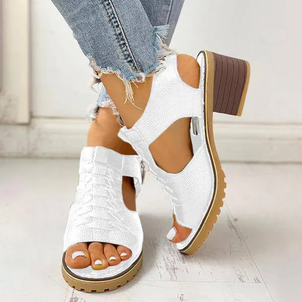 Libiyi Peep Toe Cutout Zipper Chunky Heeled Sandals （get free shipping）