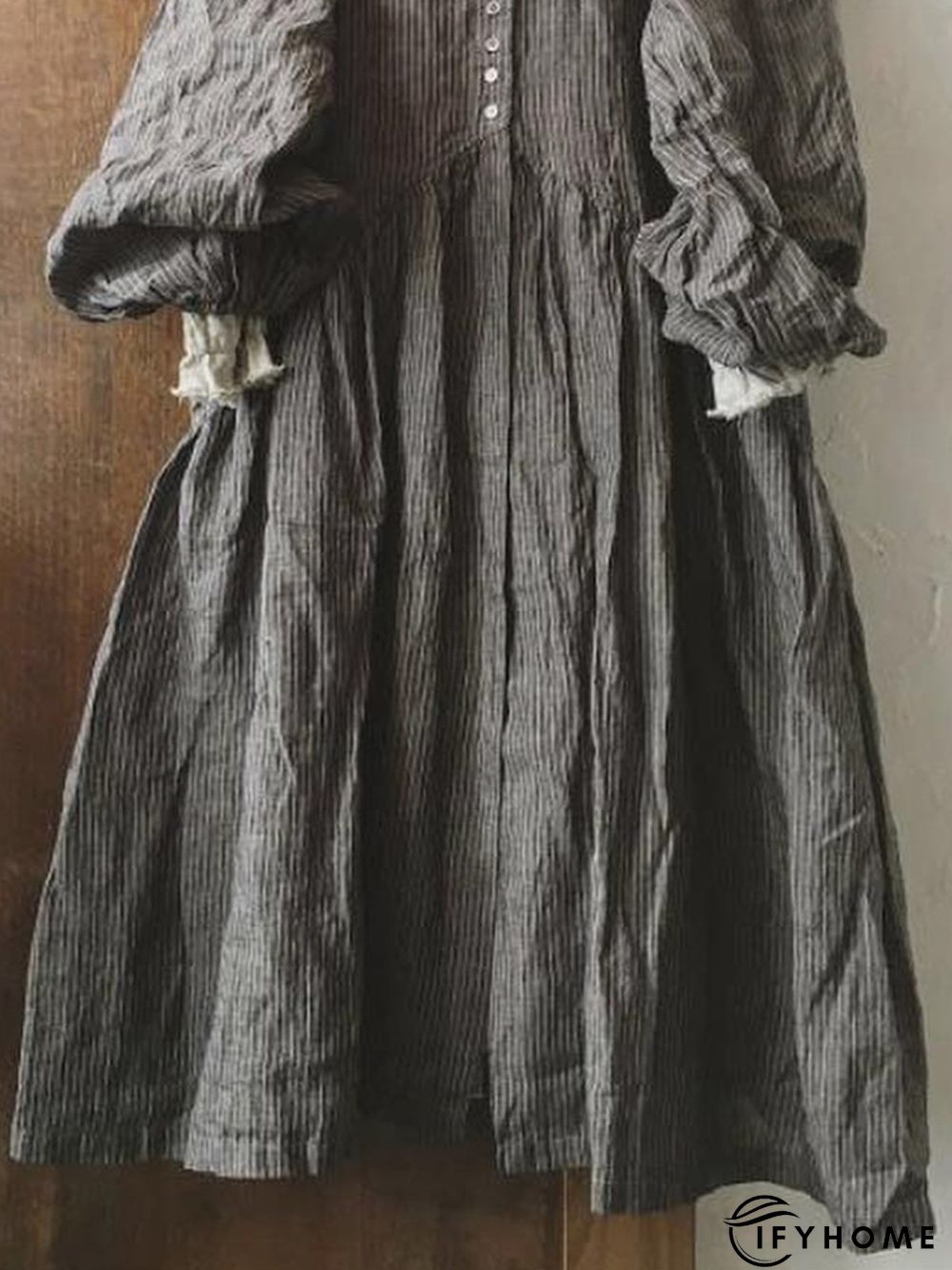 Vintage Striped Long Sleeve V Neck Casual Weaving Dress | IFYHOME