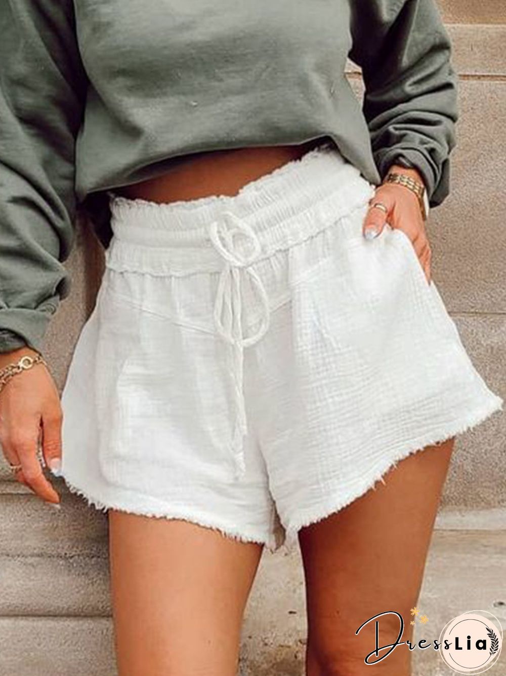 Vintage Solid Pockets Plus Size Casual Shorts