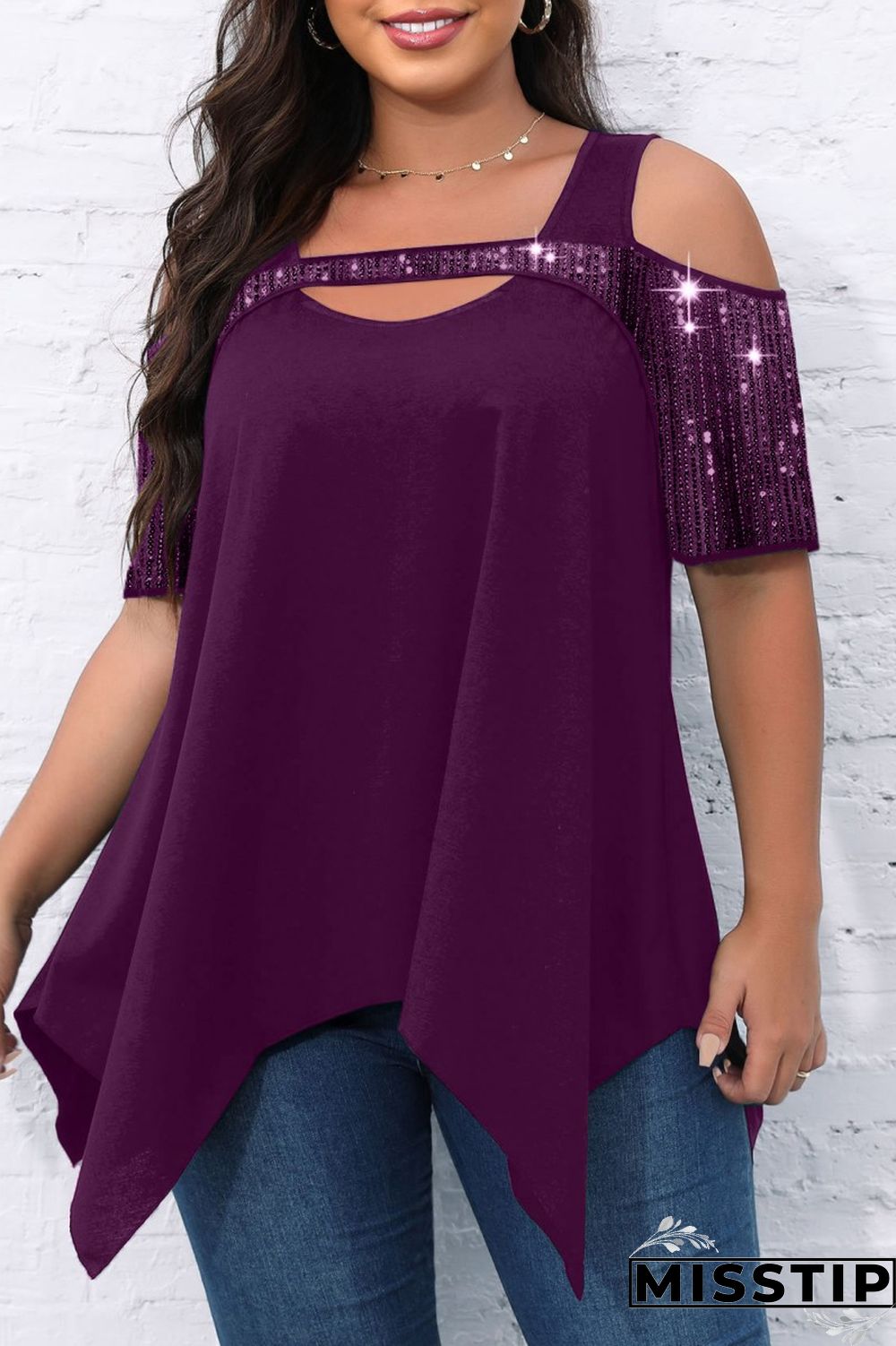 Black Casual Solid Hollowed Out Patchwork O Neck Plus Size Tops