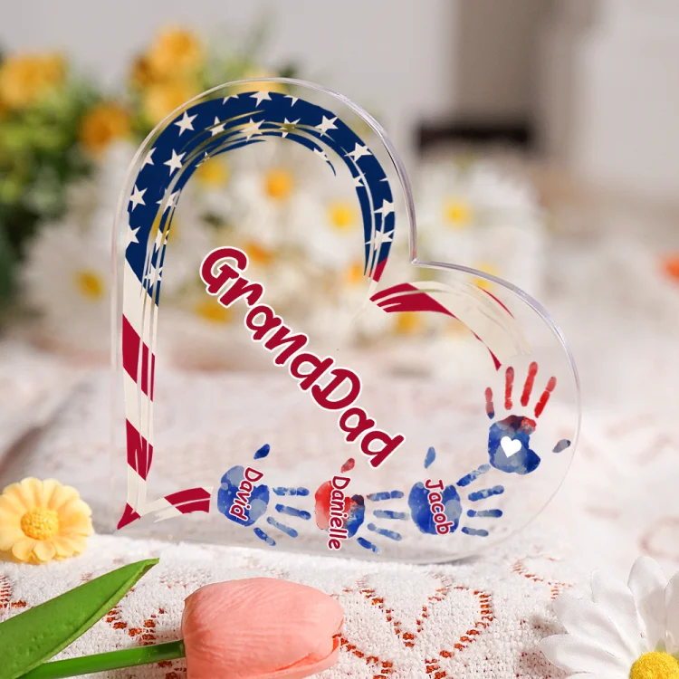 Personalized Heart-Shaped Acrylic Plaque-Grandpa Heart And Kids' Hand - Gift For Grandpa 