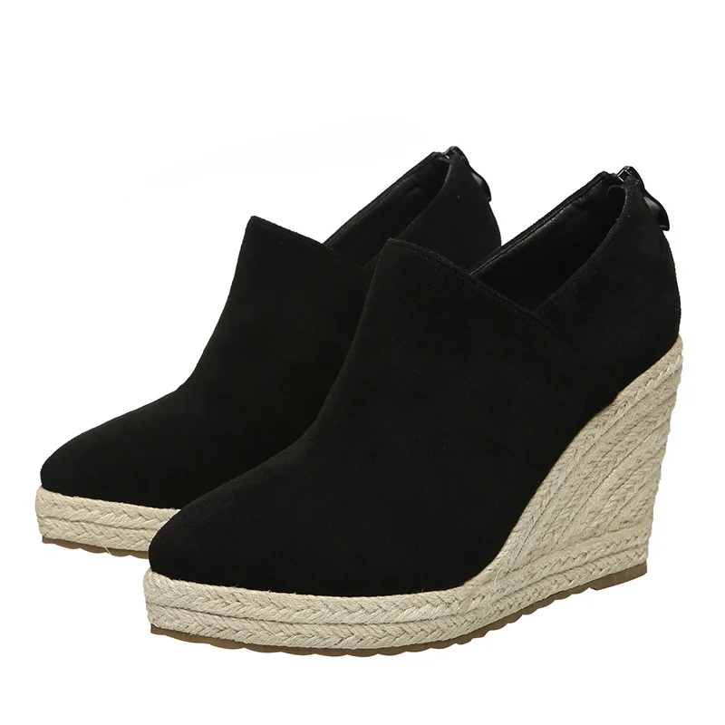 Wongn Wongn Women 202 Autumn Winter New Deep Mouth Fashion Pointed Thick Grass Woven High Heels Ankle Boots