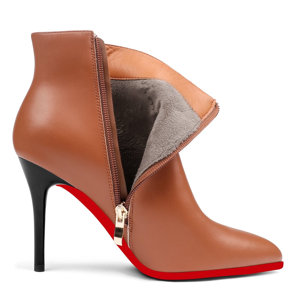 90mm Women's Ankle Boots Closed Pointed Toe Stilettos Red Bottoms Booties-vocosishoes