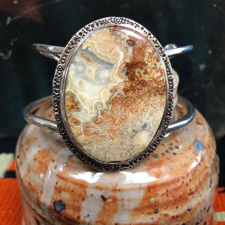 Landscape Agate Stone Bracelet in Sterling Silver Vintage