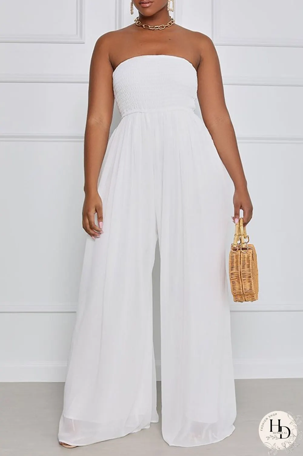 Yellow Sexy Casual Solid Backless Strapless Regular Jumpsuits