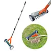 Thatch Rake with Wheels Steel Metal Dethatcher Rake with Adjustable Handle for Cleaning Dead Grass Loosening Soil Lawn Care