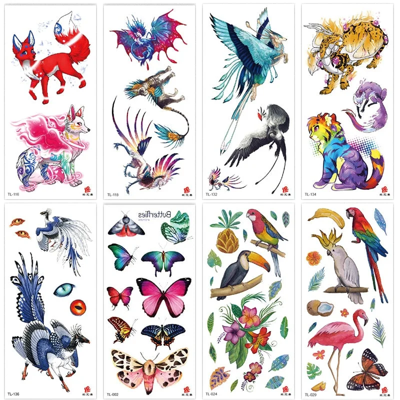 Animal and plant totem flower butterfly bird fox body arm waterproof men and women healthy natural temporary tattoo stickers