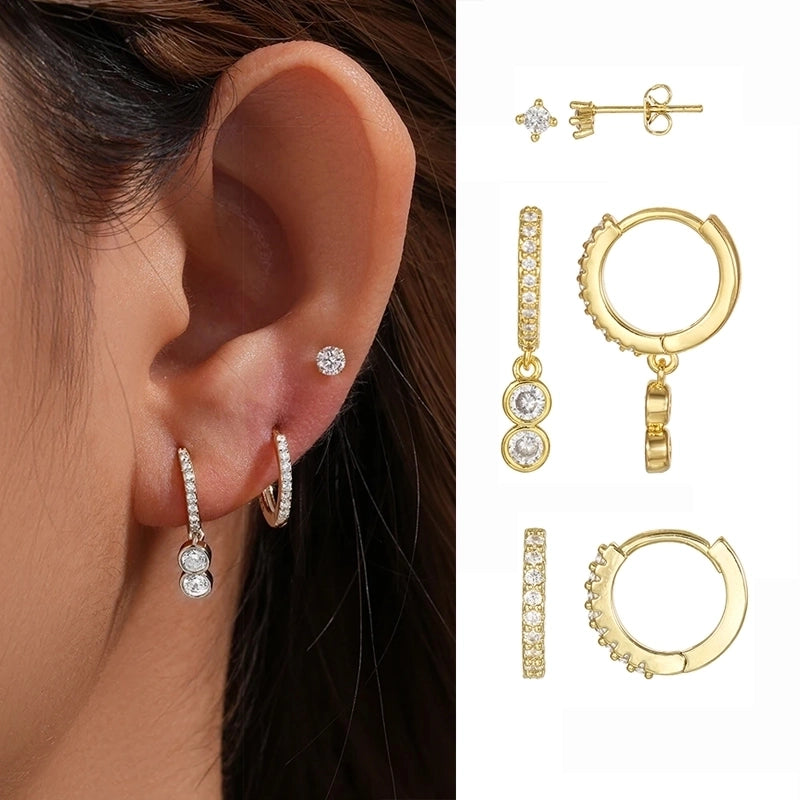1 Set Minimalist Geometric Inlay Brass Zircon 18K Gold Plated Drop Earrings Earrings