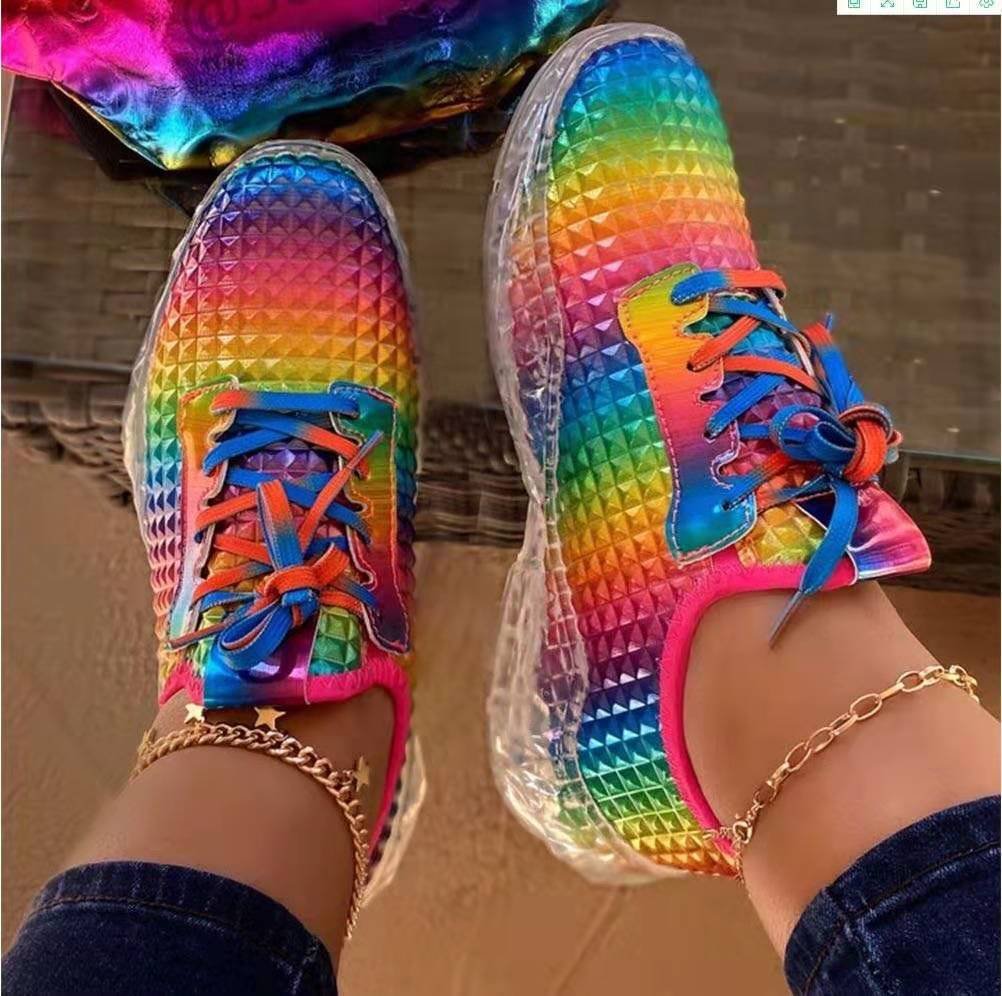Size 43 Women Shoes Female Vulcanize Shoes Confort Casual Ladies Rainbow Colors Sneaker Chunky Sapatos De Mujer