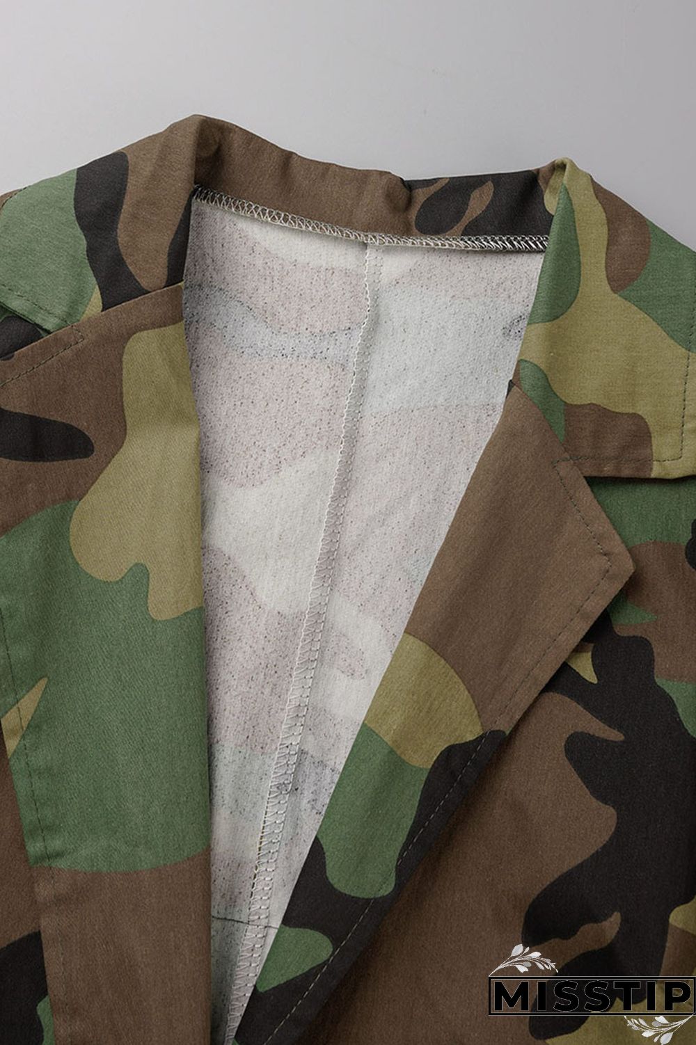 Camouflage Casual Street Print Camouflage Print Patchwork Turn-back Collar Outerwear