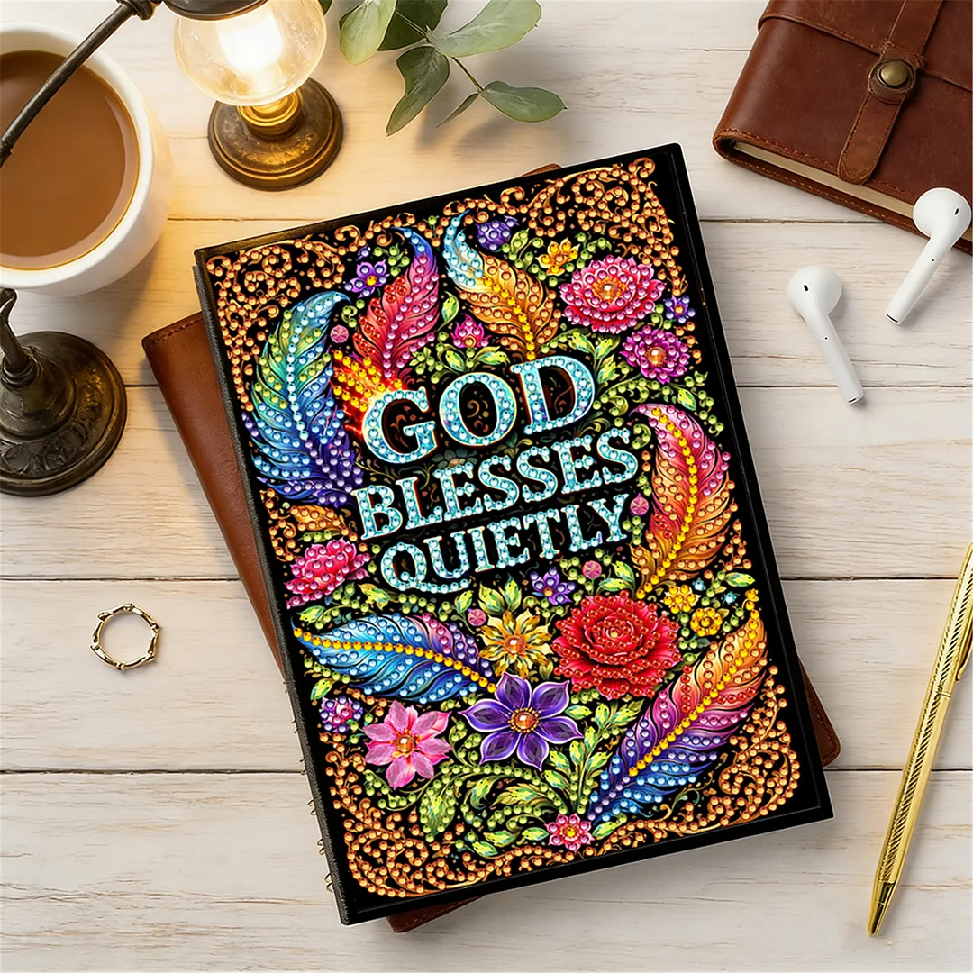 DIY Flower Diamond Painting Journals Notebooks 50 Pages A5 No Lines Special Shaped Diamond Art Kits for Beginners Craft Lovers and Artists (God Bless Quietly)