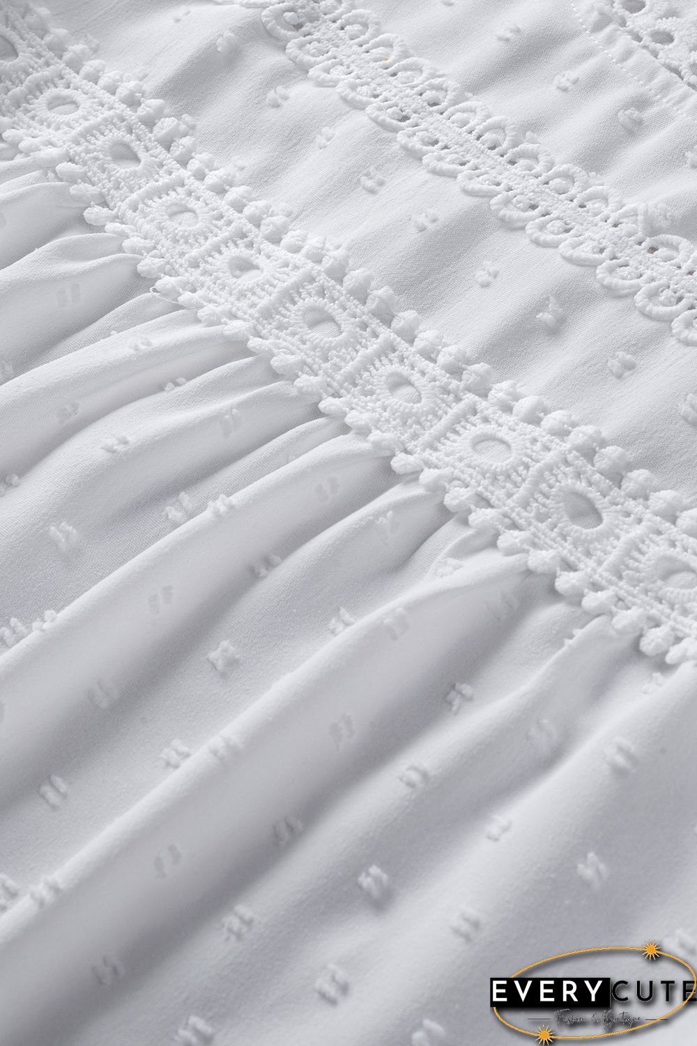 White Swiss Dot Lace Splicing Short Sleeve Top