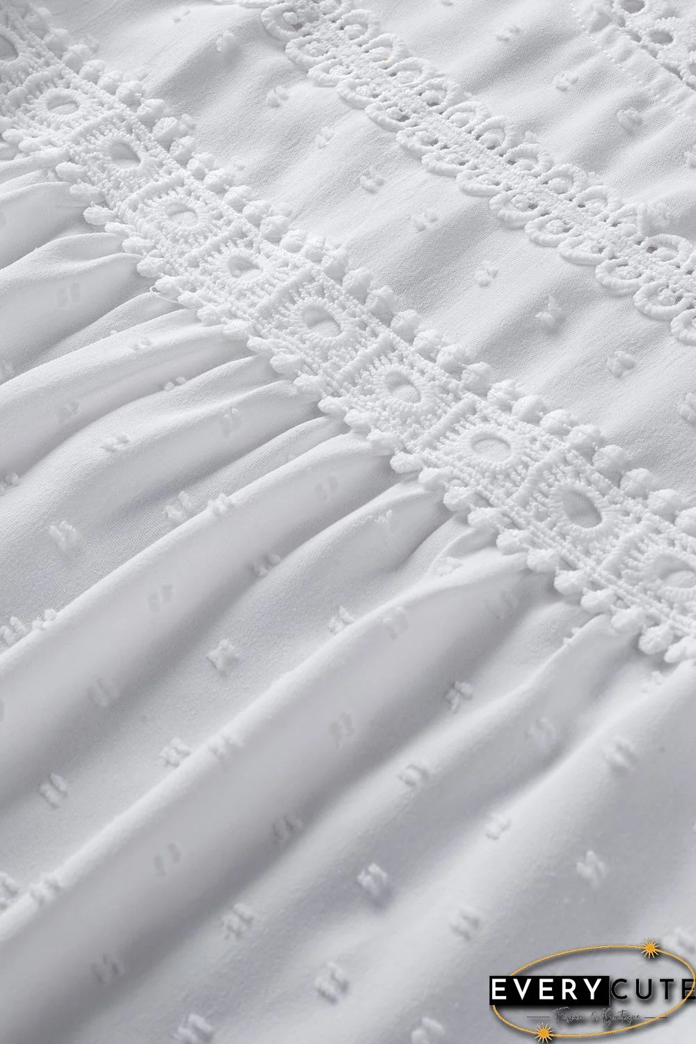White Swiss Dot Lace Splicing Short Sleeve Top
