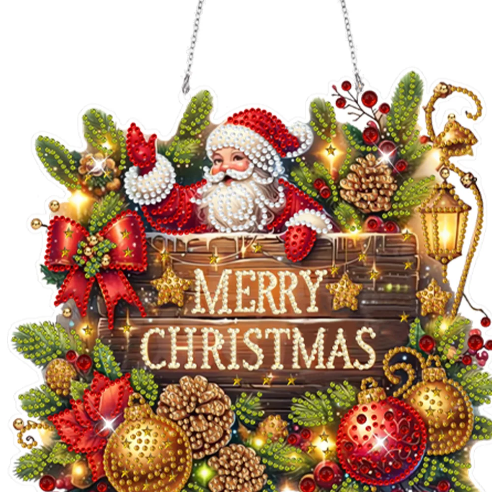 DIY Christmas Santa Claus Wooden Special Shaped Diamond Painting Hanging Home Decorations