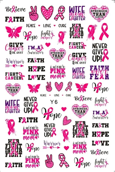 Pink Ribbon Health Nail Art Stickers 3D Decals Manicure Accessories Salon Women Gift Sticker Decal Heart Star Letter