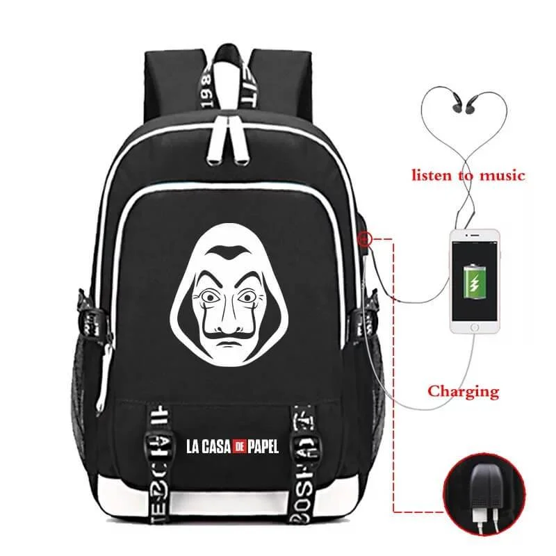 Buzzdaisy La casa de papel Salvador Dali  #2 USB Charging Backpack School NoteBook Laptop Travel Bags