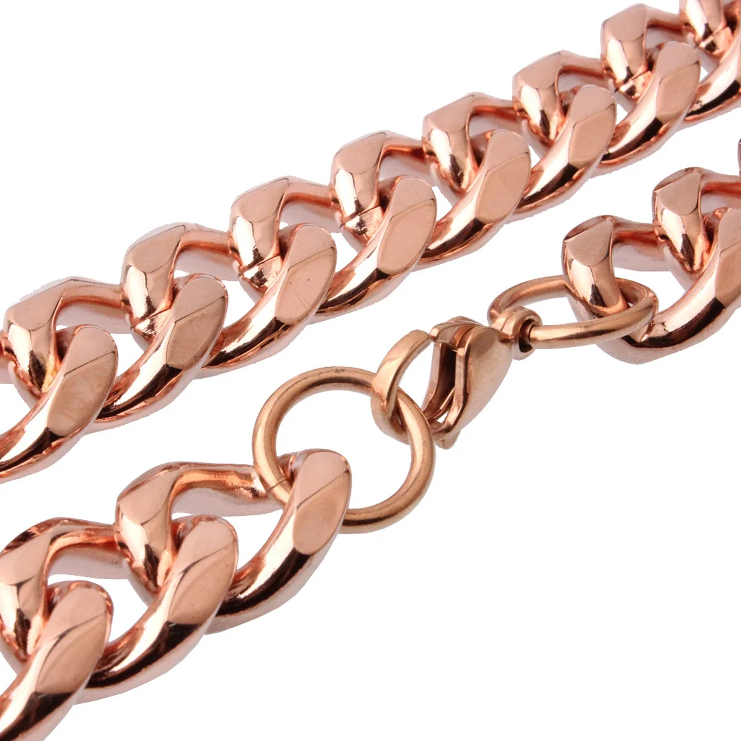 Titanium Stainless Steel Cuban Chain Necklace for Men, 18K Rose Gold Plated Miami Curb Chains,24" Length,15mm/17mm/19mm Wide
