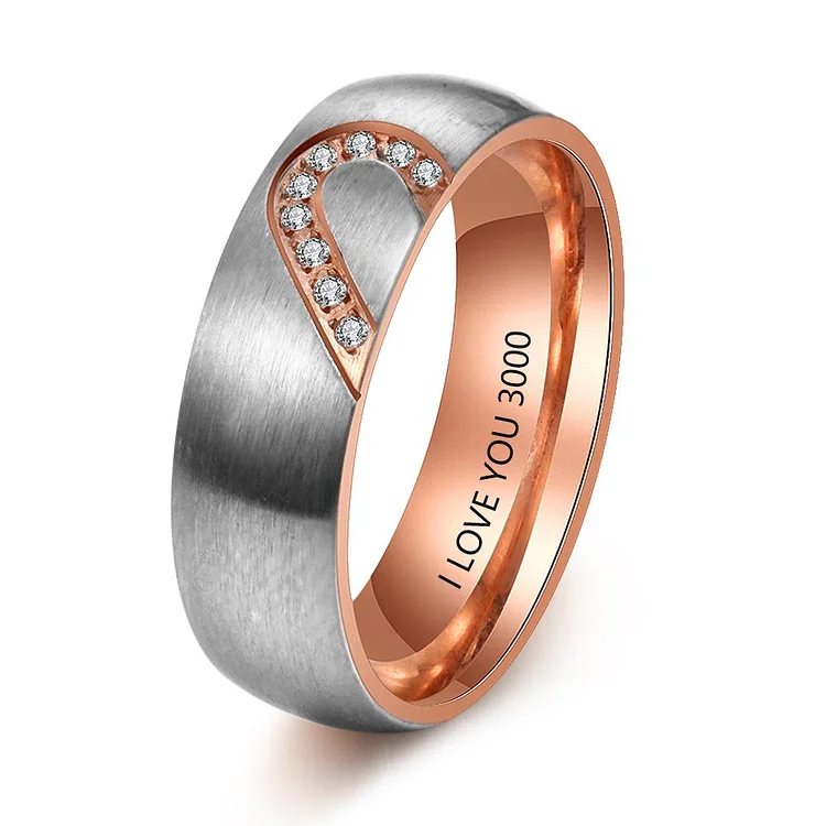 Half Heart Matching Promise Rings for Couples Lovers Personalized Bands Ring Rose Gold