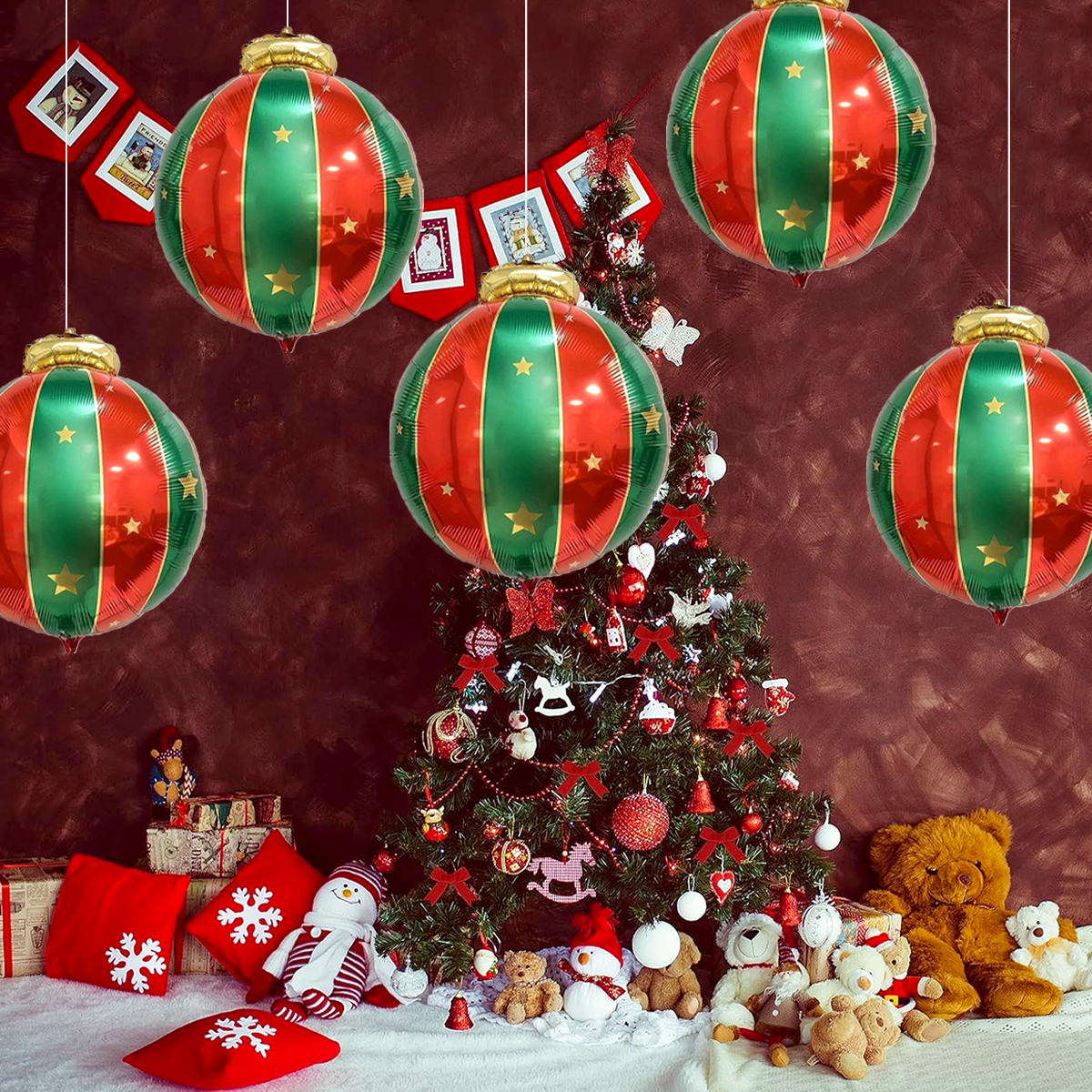 Tegooe 5PCS Giant Christmas Ornament Foil Balloons - Holiday Party Decoration