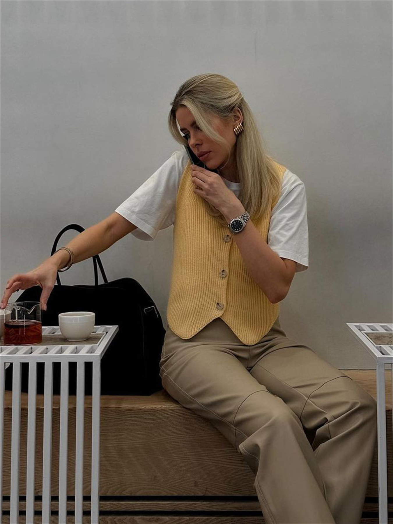 Ootddress Knit Casual Ribbed Vest Cardigan For Women Solid Slim V-Neck Sleeveless High Waist Outwear Female Loose Knit Vest Sweater