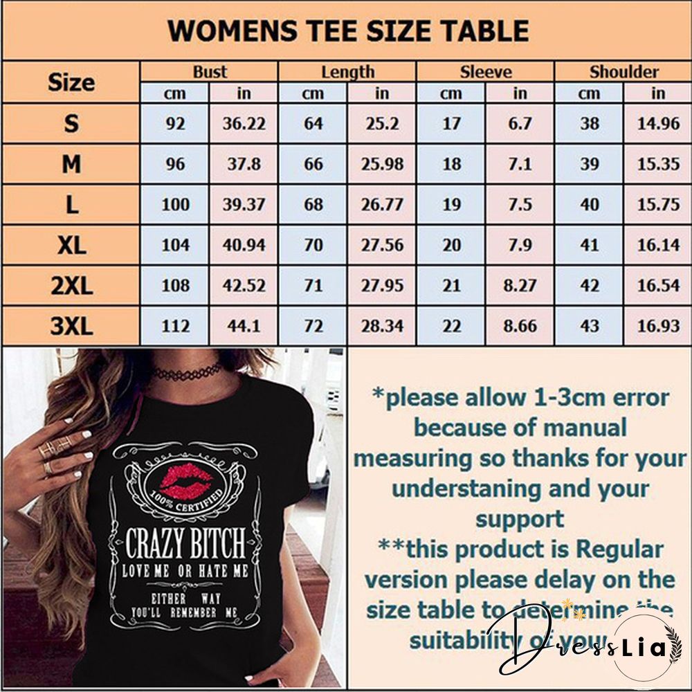 New Women's Funny Graphic Tees Crazy Bitch Shirt Short Sleeve TShirt Casual T-shirt