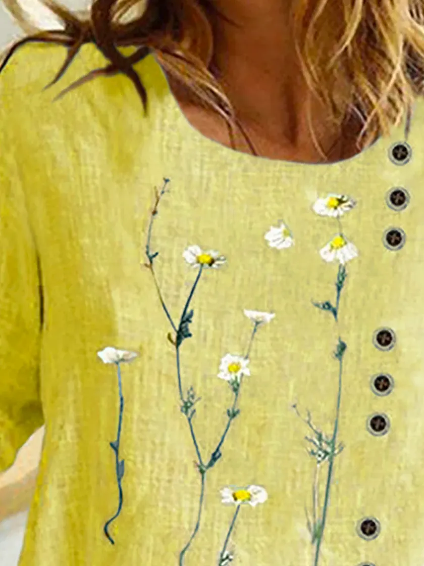 Plus size Casual Floral Long Sleeve Tops
