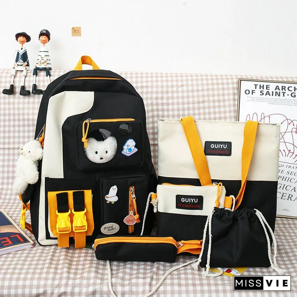 Colorblock Five-Piece College Style Backpack
