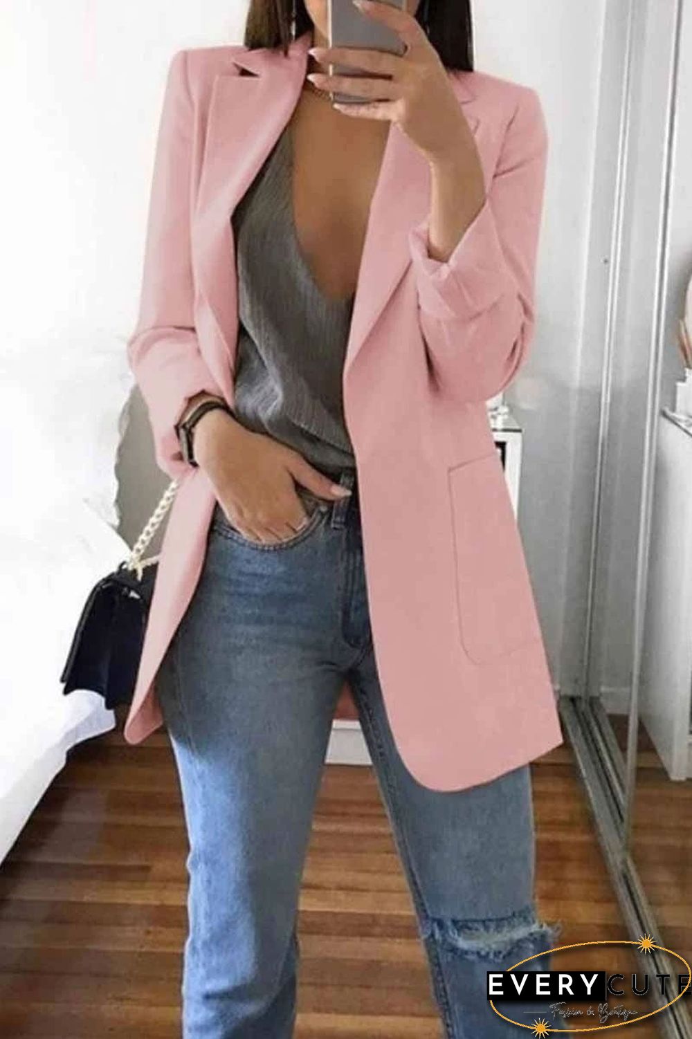 Stylish Pocket Design Solid Blazer