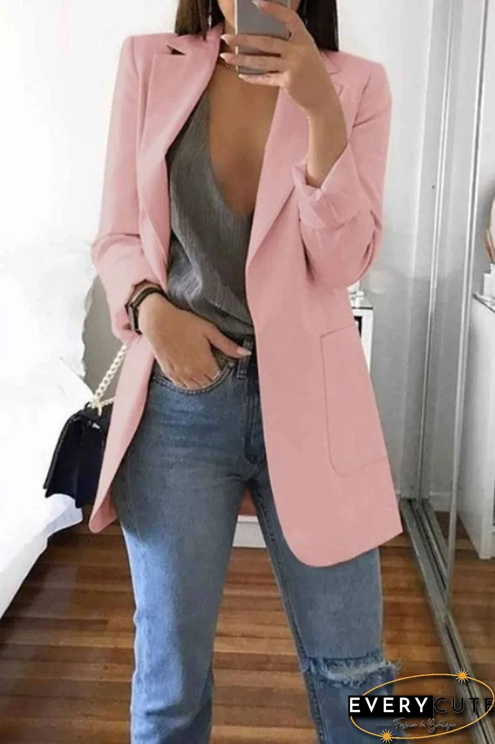 Stylish Pocket Design Solid Blazer