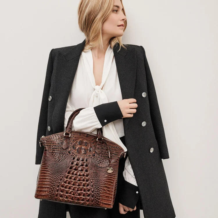 Crocodile-Embossed Dome Satchel Bag