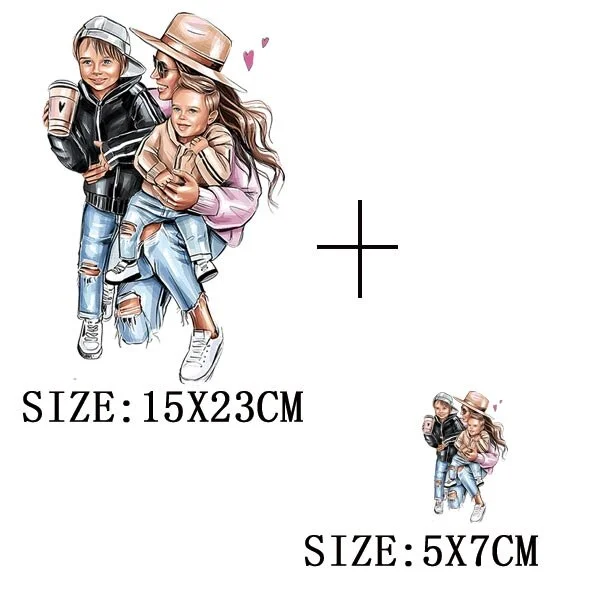 Mom&Baby Thermal Sticker On T-shirt DIY Washable Iron On Transfer For Clothing Loveful Design On Parent-children Clothes Patches
