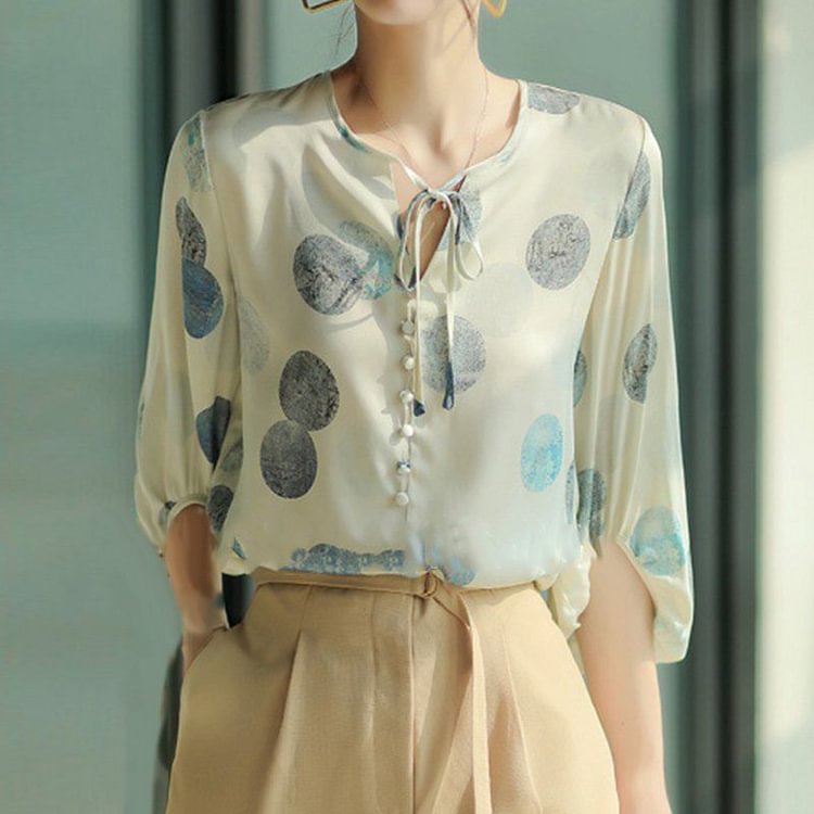 3/4 Sleeve Printed Polka Dots Shirts & Tops QueenFunky